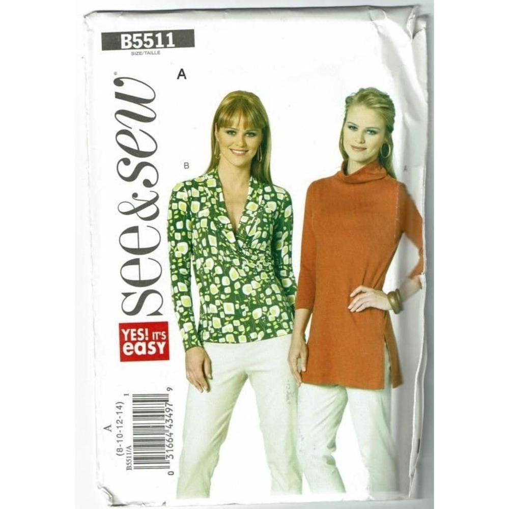 Butterick See and Sew Sewing Pattern 5511 Tunic Top Blouse Misses Size‎ 8-14